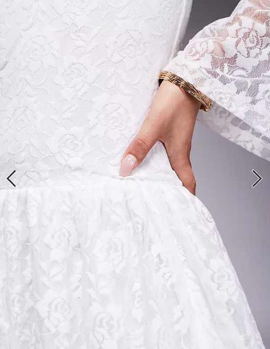 ASOS DESIGN lace dropped waist flute sleeve mini dress in ecru