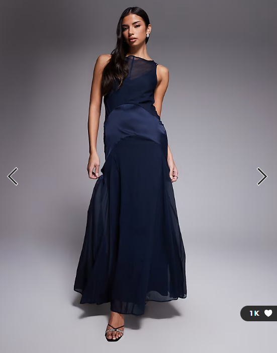 ASOS DESIGN drop waist maxi dress with satin mix in navy