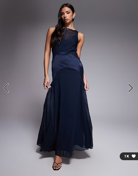 ASOS DESIGN drop waist maxi dress with satin mix in navy