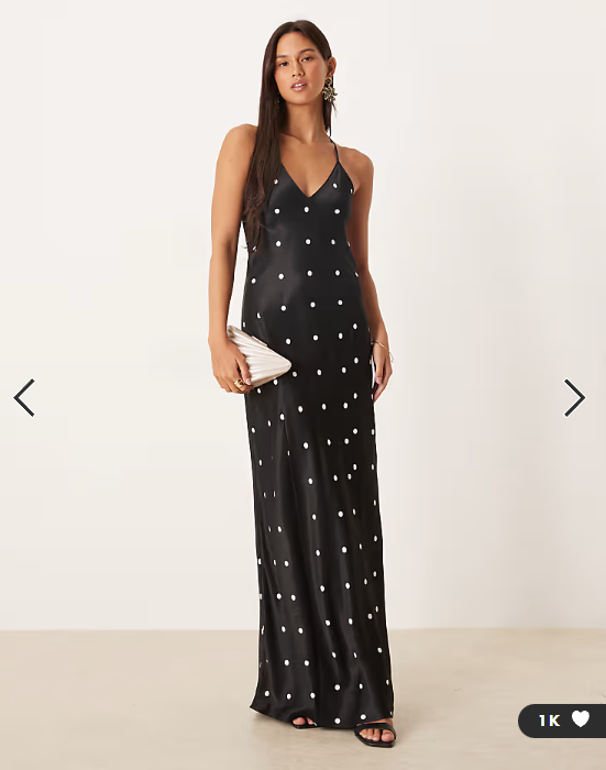 ASOS DESIGN satin seam detail maxi dress in polka dot
