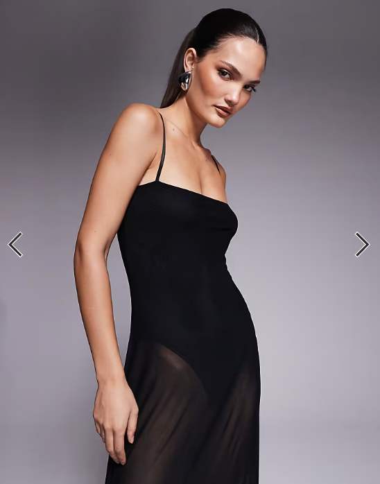 AFRM Shea sheer mesh bodysuit maxi dress in black