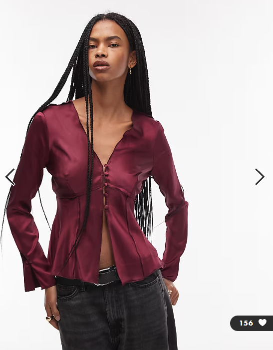 ASOS DESIGN tie front long sleeve satin top in plum