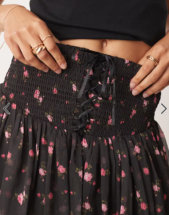 Miss Selfridge ditsy floral shirred waist mini skirt in black