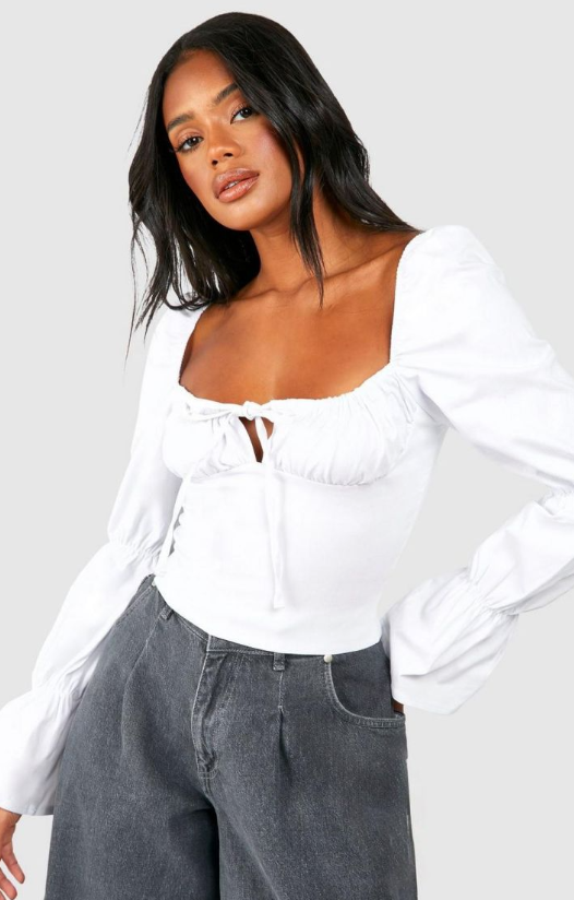 Bengaline Puff Sleeve Corset - white