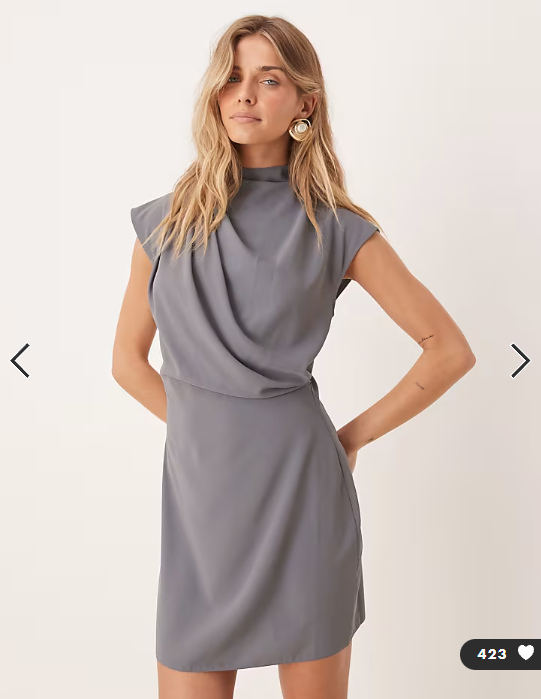 ASOS DESIGN high neck sleeveless mini dress with draped neck in grey