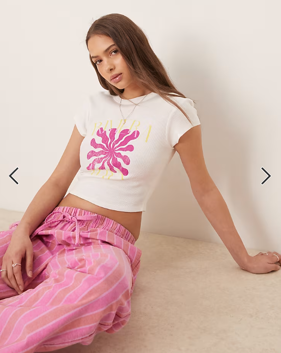 ASOS DESIGN baby tee with purple flower graphic in white
