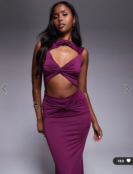 Aria Cove double layered slinky cut out high neck twist front maxi dress in plum