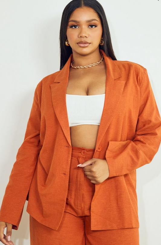 Plt - Plus Rust Linen Oversized Blazer