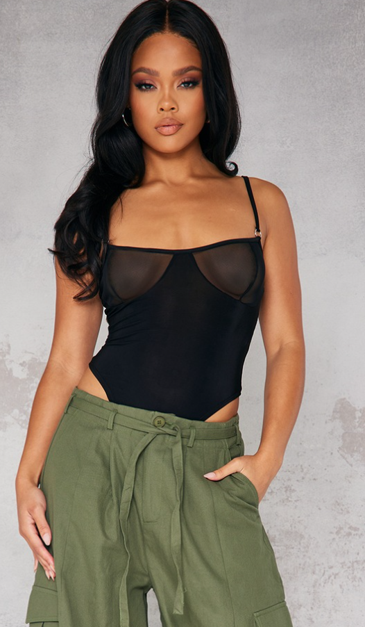 Black Contrast Fabric Bodysuit