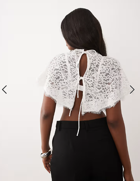 ASOS DESIGN lace trim cape top in white