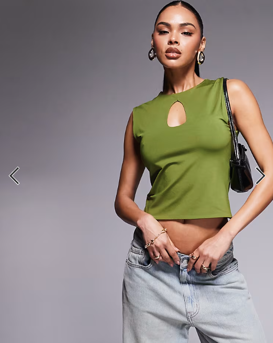 ASOS DESIGN keyhole tank top in slinky in khaki