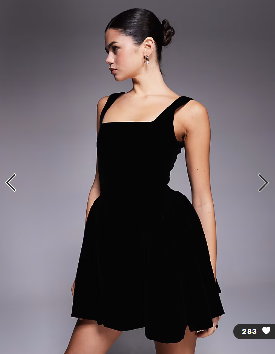 Wanderdoll Lucky velvet square neck hip detail mini dress in black