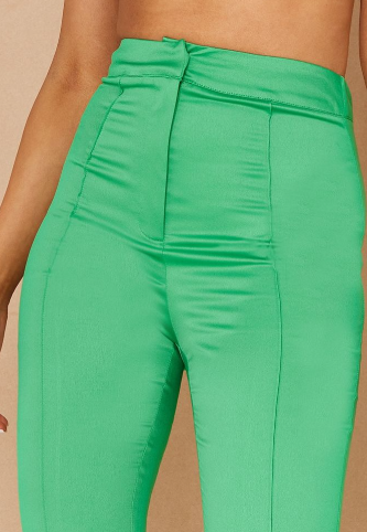 Tall Green Seam Detail Satin Flared Trousers