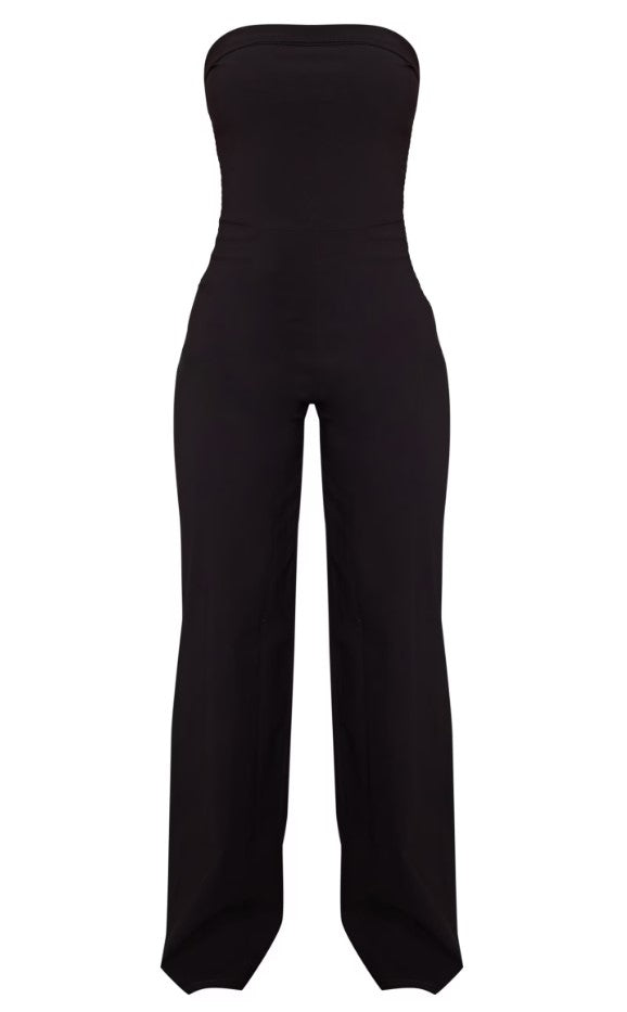 Black Stretch Woven Fold Over Bandeau Jumpsuit