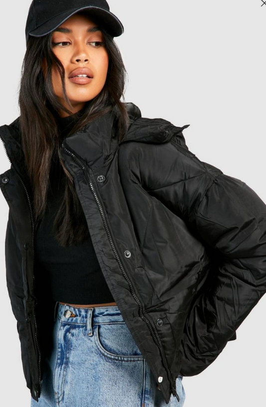 Boohoo Hooded Puffer Jacket - black