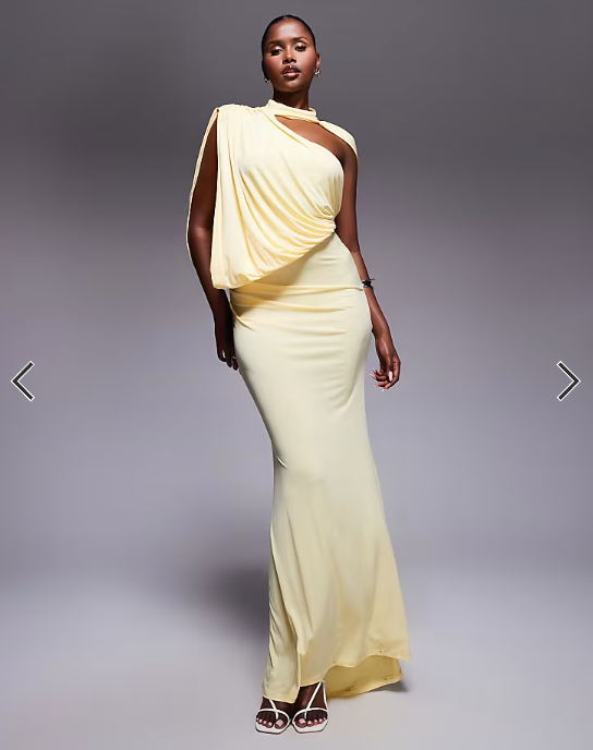 ASOS DESIGN one shoulder drape maxi dress with cape detail in buttermilk yellow