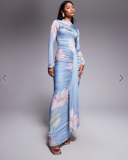 ASOS DESIGN ruched long sleeve maxi dress in floral print
