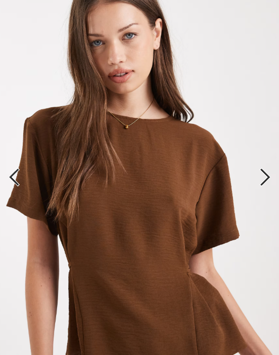 ASOS DESIGN tie back cinch detail woven tee in Chocolate