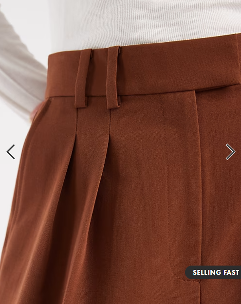 ASOS DESIGN tailored wide leg trousers with pleat detail in caramel