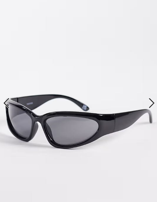 ASOS DESIGN wrap sunglasses in black with smoke lens