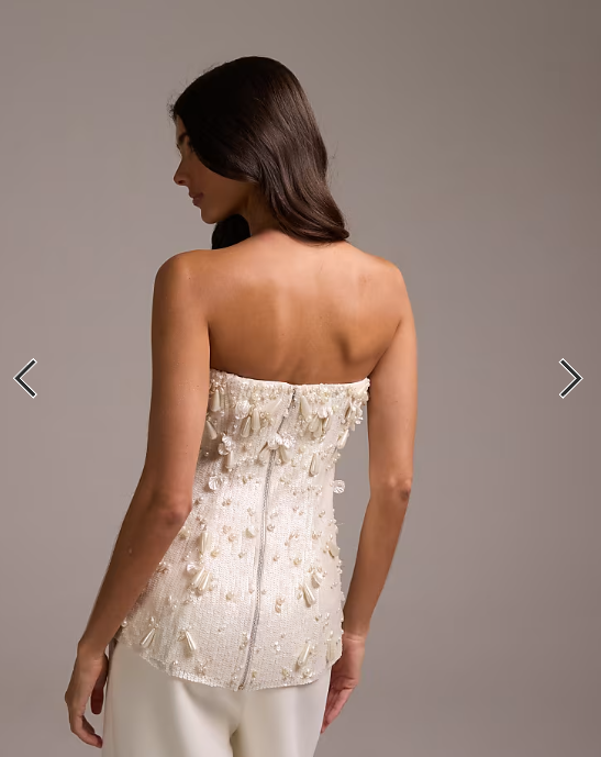 ASOS DESIGN pearl embellished bandeau top in ivory