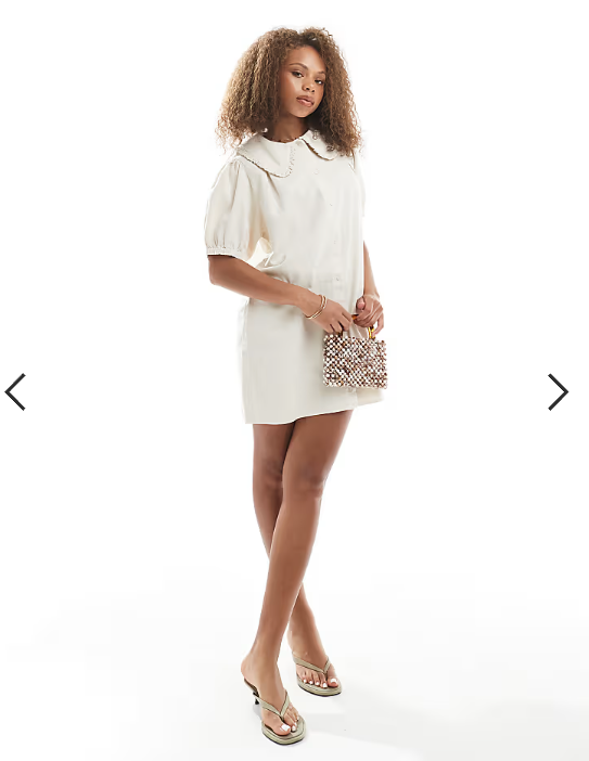 Miss Selfridge ruffle detail shirt dress in ecru