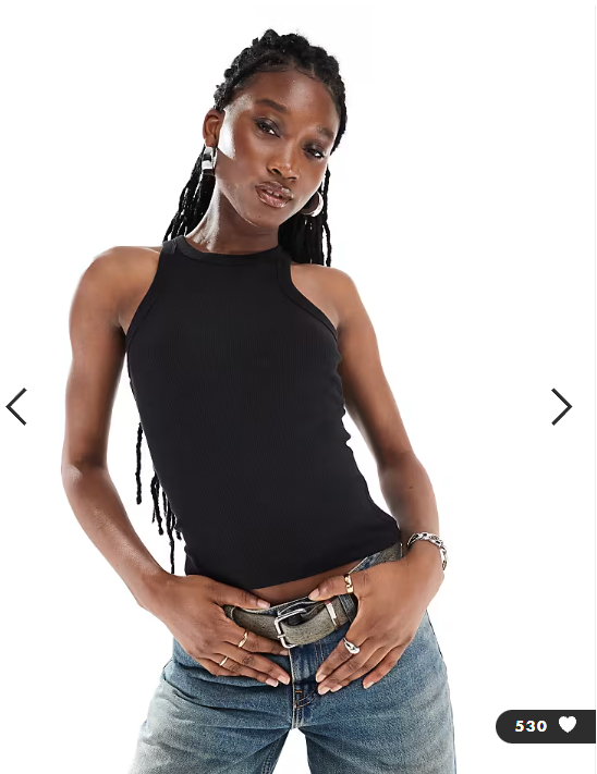 Monki ribbed racer vest in black