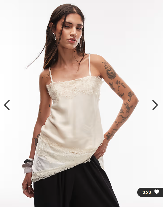 ASOS DESIGN lace hem satin cami top in cream
