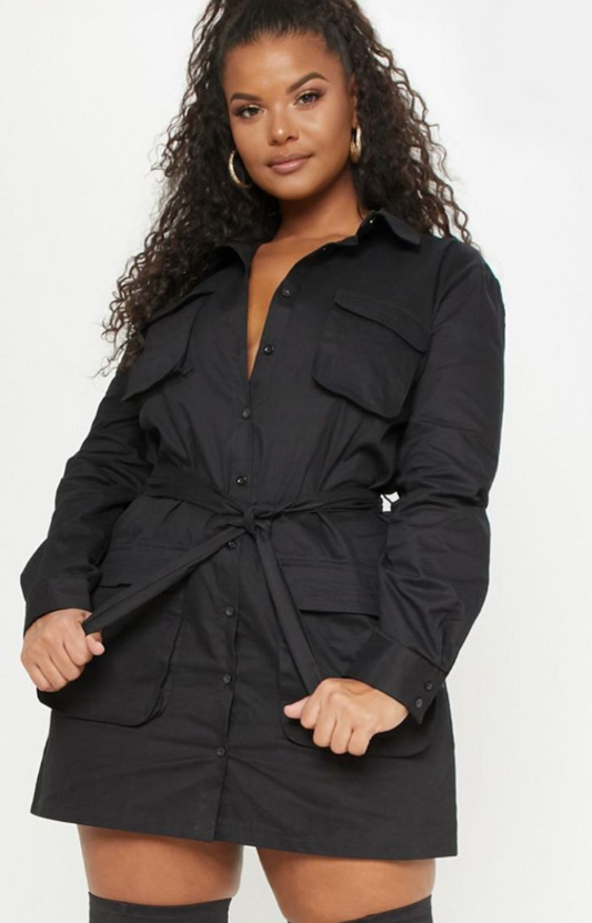 Plus Black Utility Shirt Dress