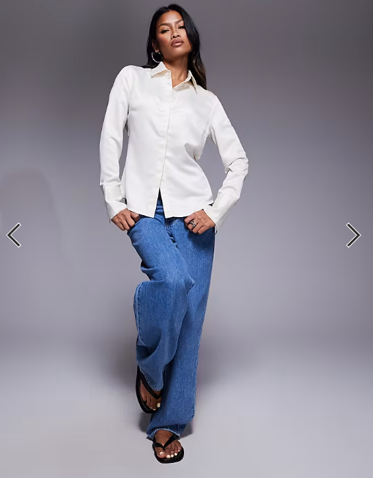 ASOS DESIGN slim fitted satin shirt in off white