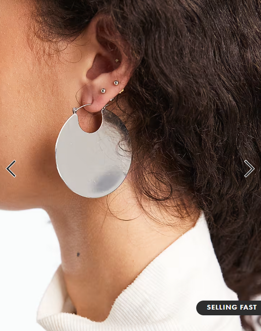 ASOS DESIGN hoop earrings with disc detail in silver tone