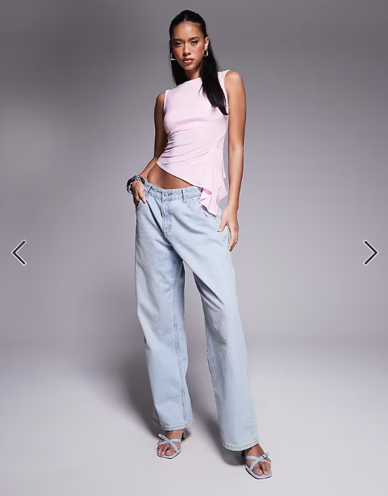 ASOS DESIGN slash neck top with ruffle godet detail in pastel pink