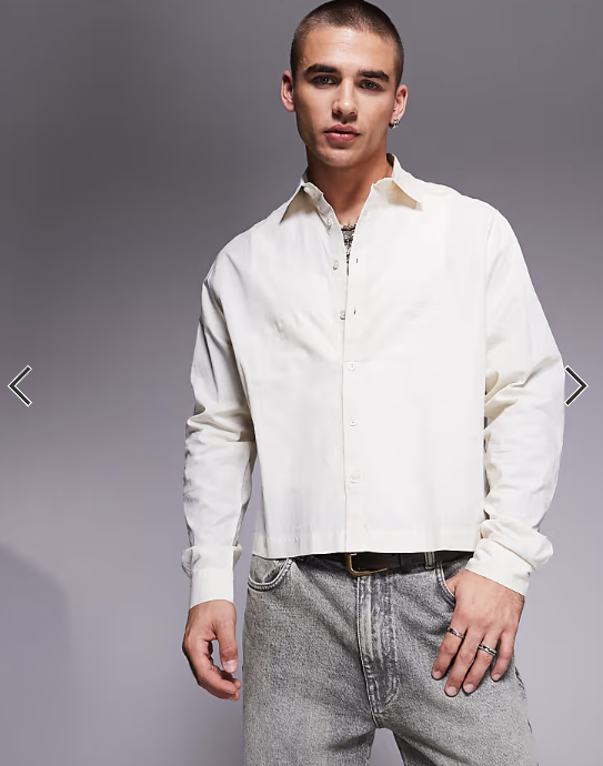 ASOS DESIGN cropped oversized poplin shirt in stone