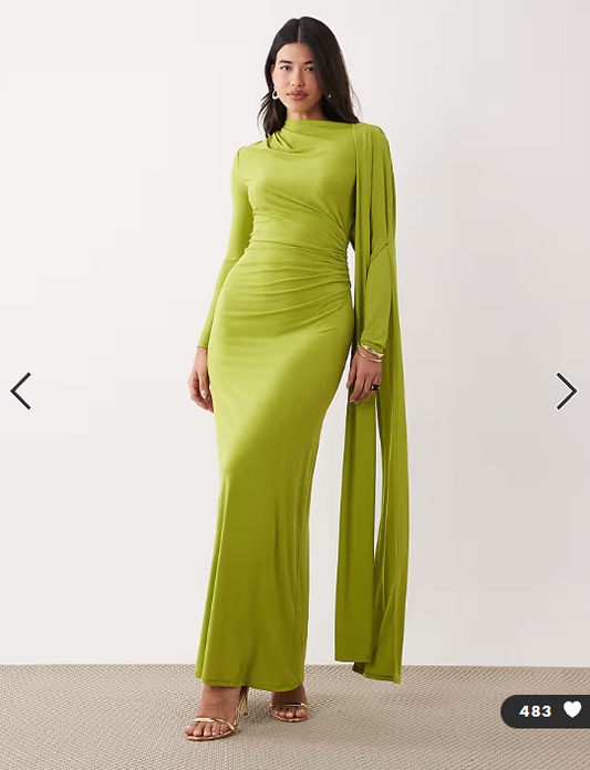 Daska one shoulder cape maxi dress in chartreuse