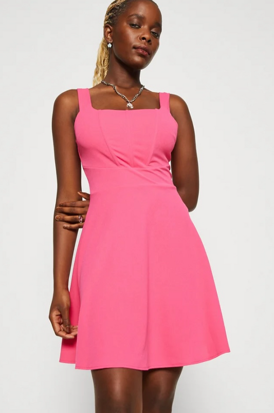 WalG - indi square neck skater dress - fuschia