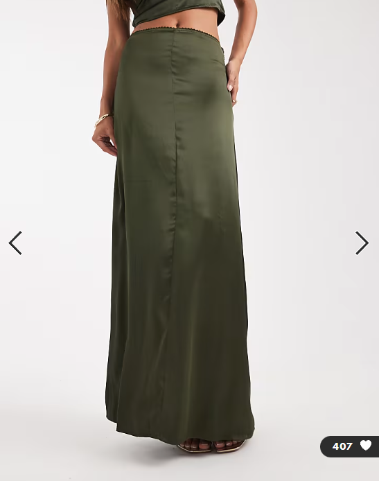 ASOS DESIGN satin co-ord maxi skirt in green