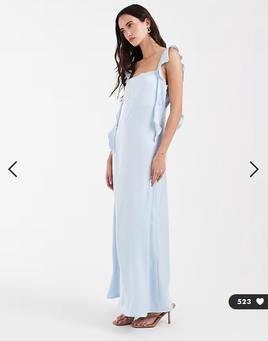 Vero Moda satin cowl neck maxi dress with draping frill detail in airy blue