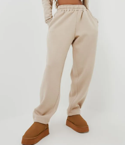 High Waist Oversized Wide Leg Joggers In Beige