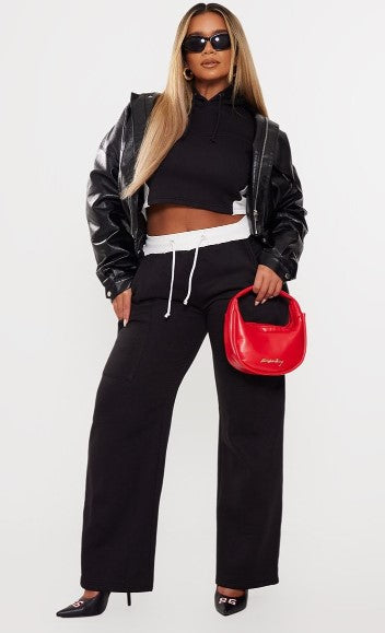 SHAPE BLACK SWEAT CONTRAST POCKET STRAIGHT LEG JOGGERS