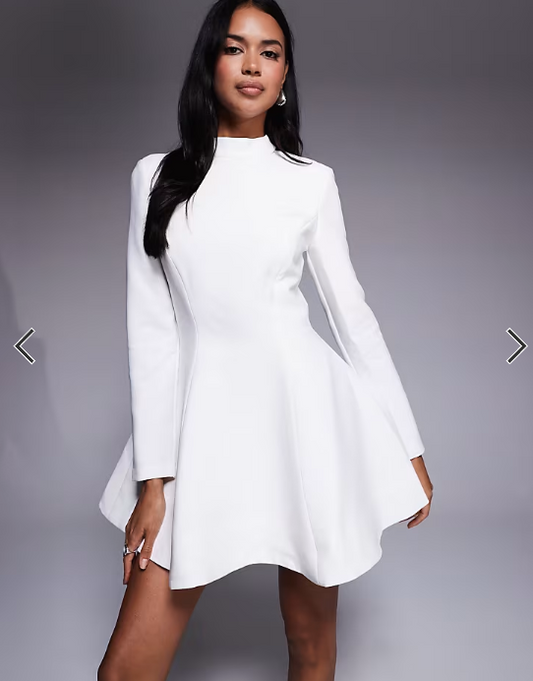 Bardot Zephyra long sleeve mini dress in white