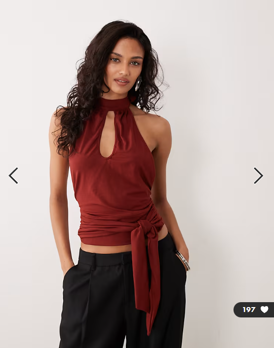 Motel Verbina keyhole halter tie waist top in fired brick