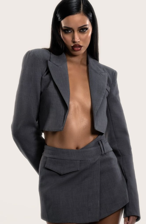 PLT Label Charcoal Tailored Cropped Blazer