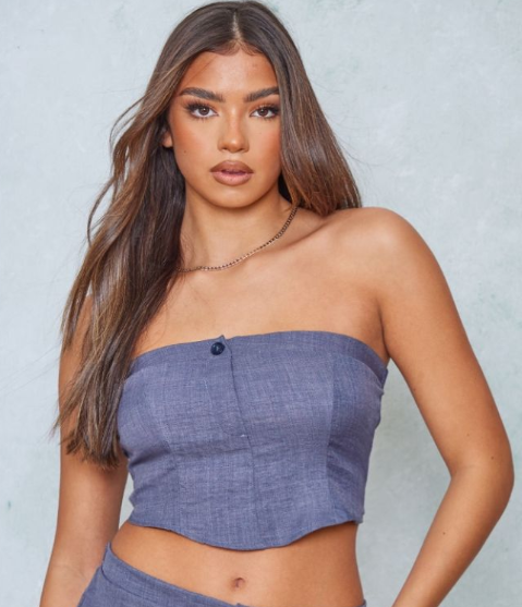 Blue Lightweight Linen Look Bandeau Corset Top