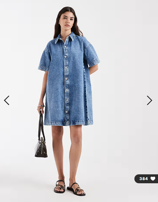 Pieces denim mini shirt dress in medium blue