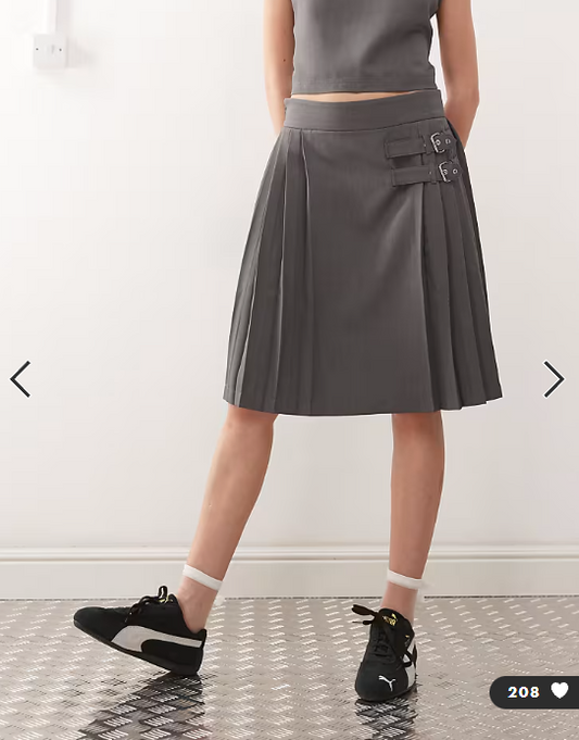 COLLUSION tailored midi kilt co-ord in grey
