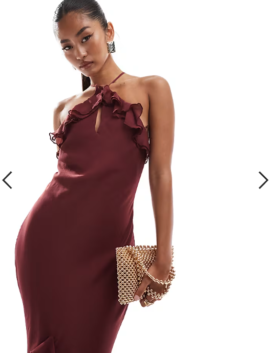 Pretty Lavish halter ruffle maxi dress in wine
