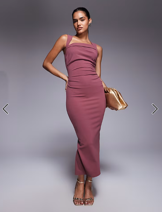 ASOS DESIGN square neck midi dress in dusty rose