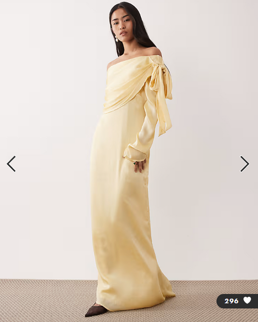 Pretty Lavish satin one shoulder bow maxi dress in lemon
