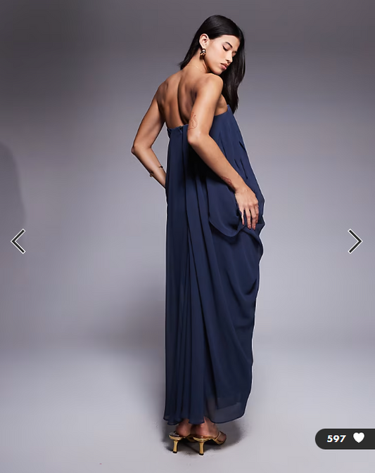 ASOS DESIGN bandeau draped midaxi dress in ink blue