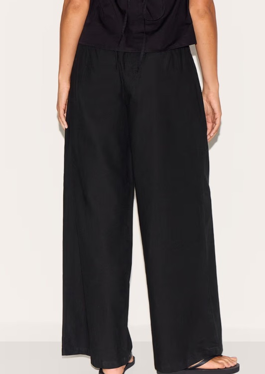 Plt - Petite Black Linen Drawstring Waist Trousers